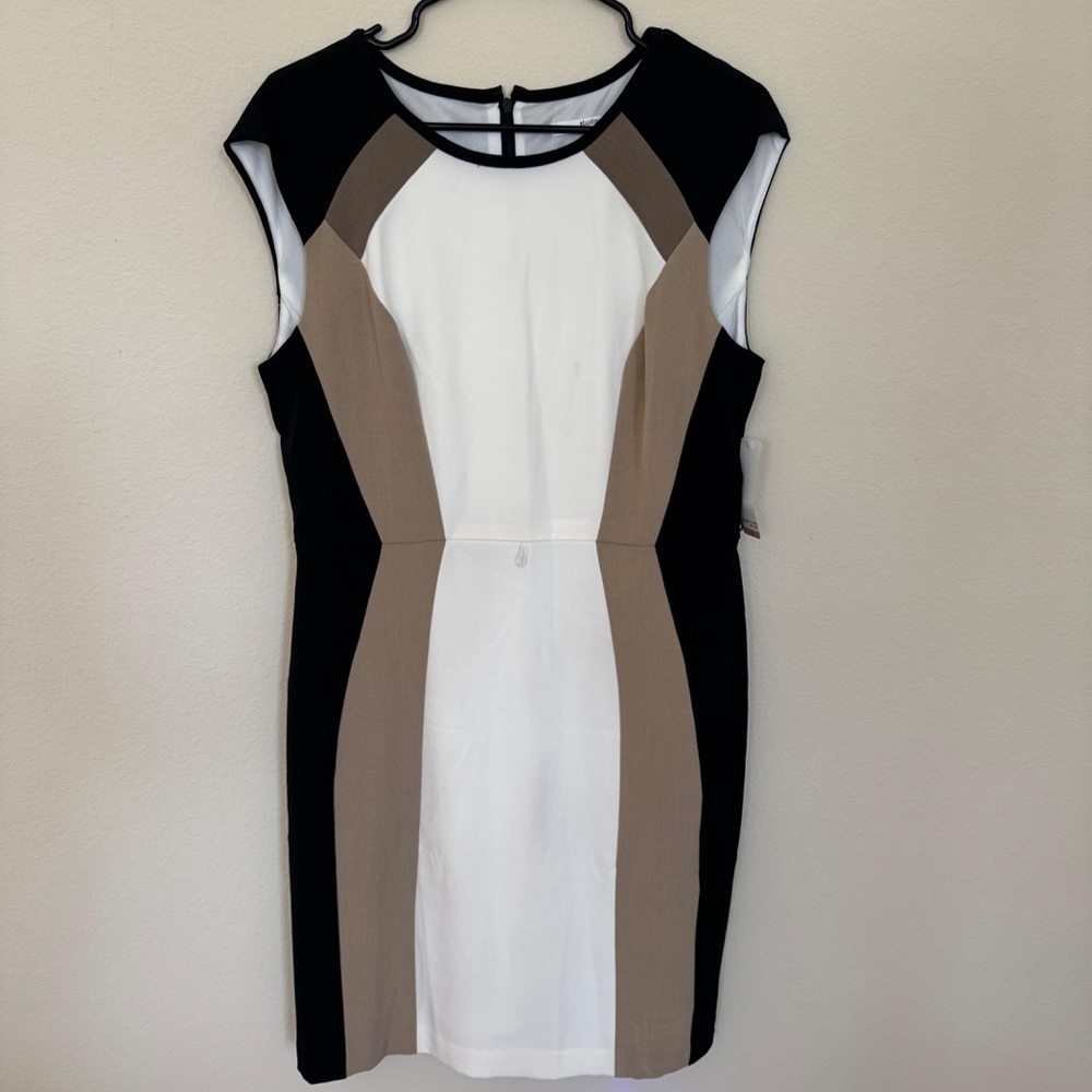 Studio One New York | Colorblock Sheath Dress | Neutral Black Tan White | Size12